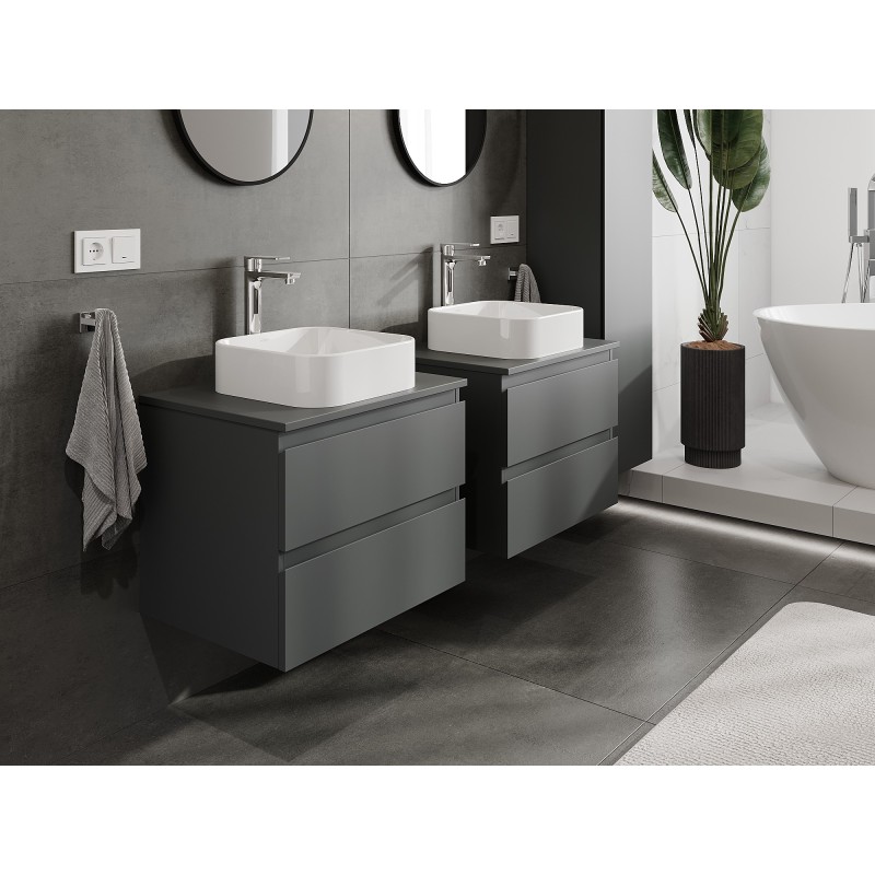Mexen Orio bathroom cabinet under sink 60 cm with countertop, 2 drawers, matte graphite - 91A10-06047-2-BFFC66