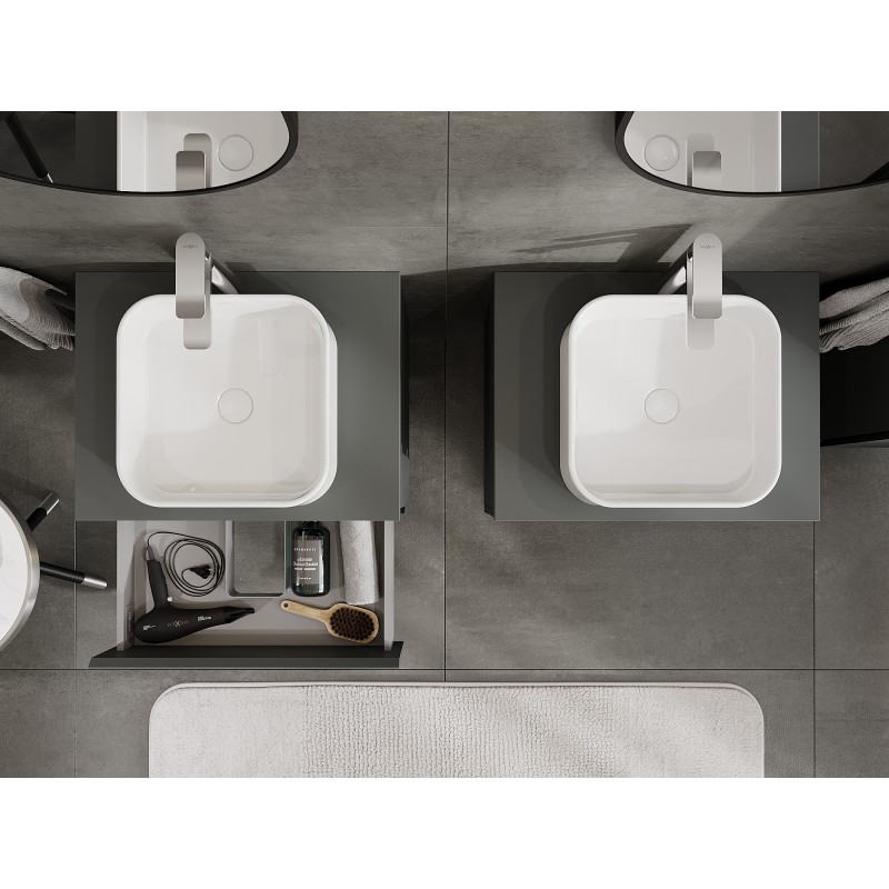 Mexen Orio bathroom cabinet under sink 60 cm with countertop, 2 drawers, matte graphite - 91A10-06047-2-BFFC66