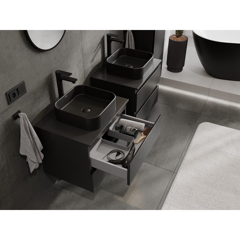 Mexen Orio bathroom cabinet for washbasin 60 cm with countertop, 2 drawers, black matt - 91A10-06047-2-BFFC71