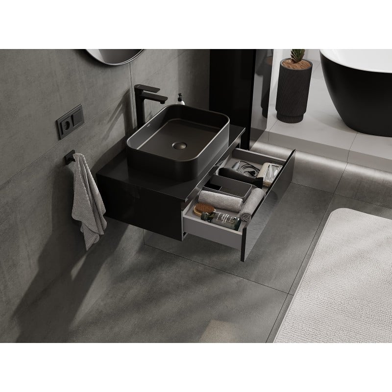 Mexen Orio bathroom cabinet for washbasin 70 cm with countertop, 1 drawer, black gloss - 91A10-07023-1-BFC70