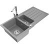 Mexen Andres 1.5-compartment granite sink with a drip tray and kitchen mixer tap Rita, Grey - 6515-71-670300-00