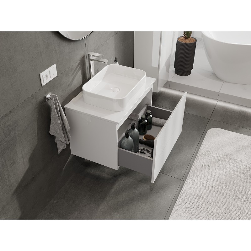 Mexen Orio bathroom cabinet for washbasin 70 cm with countertop, 1 drawer, white gloss - 91A10-07047-1-BFC00