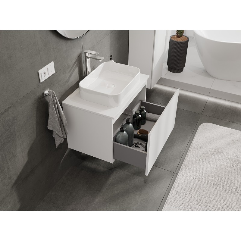 Mexen Orio bathroom cabinet for sink, 70 cm with countertop, 1 drawer, white matt - 91A10-07047-1-BFC01