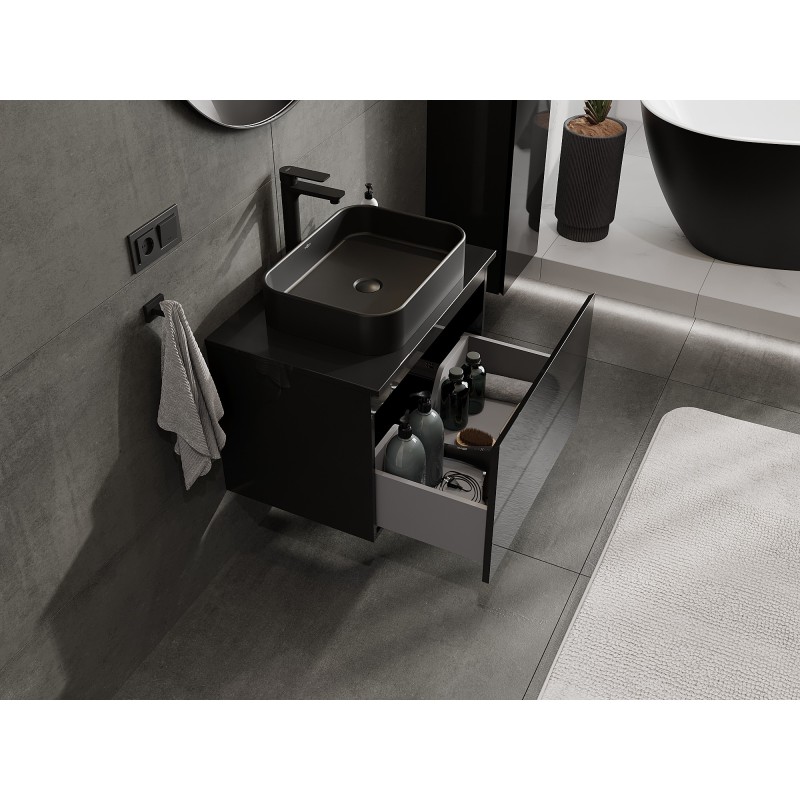 Mexen Orio bathroom cabinet for washbasin 70 cm with countertop, 1 drawer, black gloss - 91A10-07047-1-BFC70