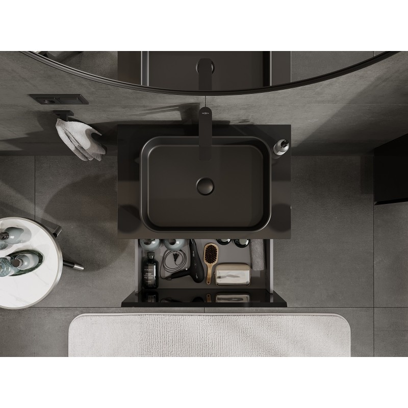 Mexen Orio bathroom cabinet for washbasin 70 cm with countertop, 1 drawer, black gloss - 91A10-07047-1-BFC70