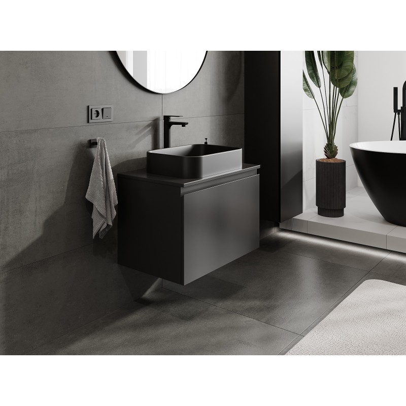 Mexen Orio bathroom cabinet under sink 70 cm with countertop, 1 drawer, black matte - 91A10-07047-1-BFC71
