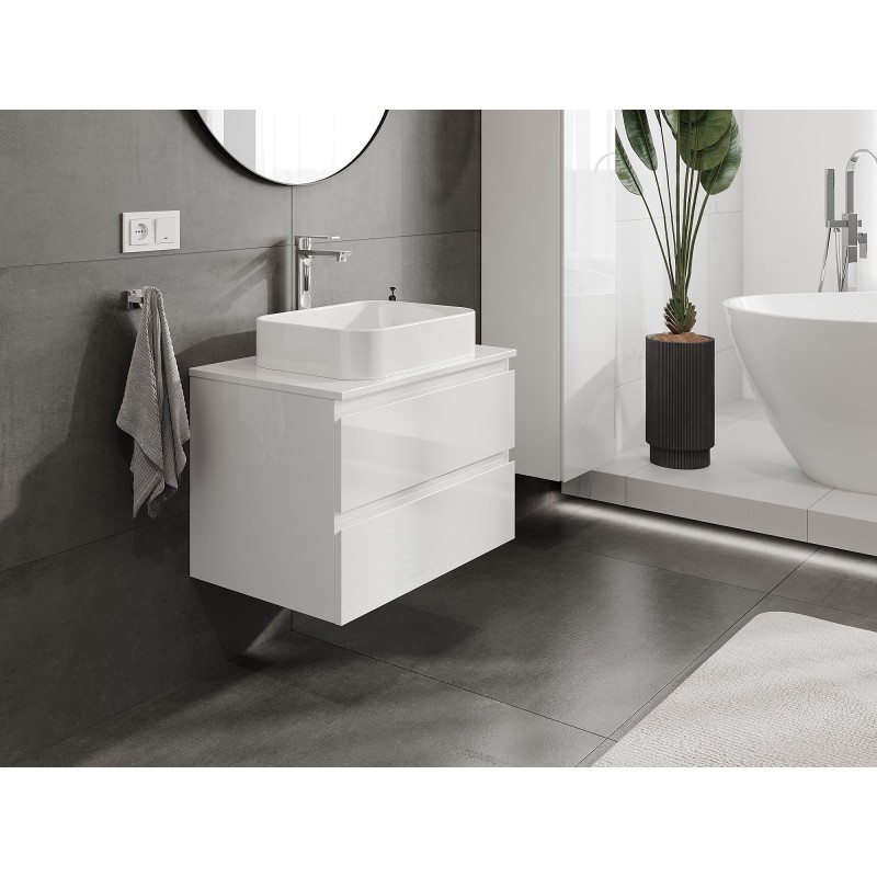 Mexen Orio bathroom cabinet for a washbasin 70 cm with countertop, 2 drawers, white gloss - 91A10-07047-2-BFFC00