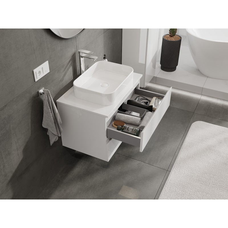 Mexen Orio bathroom cabinet for a washbasin 70 cm with countertop, 2 drawers, white gloss - 91A10-07047-2-BFFC00