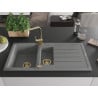 Mexen Andres granite sink 1.5-bowl with drainer and Rita kitchen faucet, gray - 6515-71-670300-50
