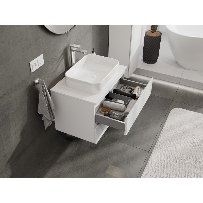 Mexen Orio bathroom cabinet under-sink 70 cm with countertop, 2 drawers, white matte - 91A10-07047-2-BFFC01