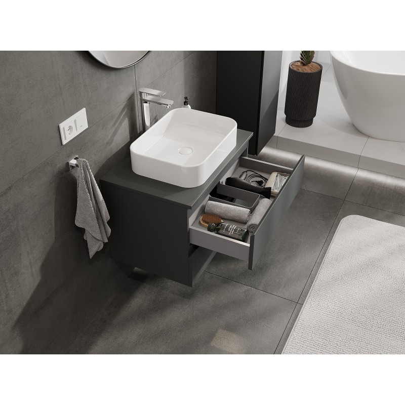 Mexen Orio bathroom cabinet 70 cm with countertop, 2 drawers, matte graphite - 91A10-07047-2-BFFC66
