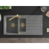 Mexen Andres granite sink 1.5-bowl with drainer and kitchen faucet Rita, gray - 6515-71-670300-50