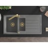 Mexen Andres granite sink 1.5-bowl with drainer and Rita kitchen faucet, gray - 6515-71-670300-50