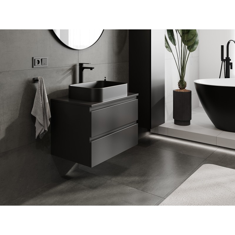 Mexen Orio bathroom cabinet under the sink 70 cm with countertop, 2 drawers, black matte - 91A10-07047-2-BFFC71