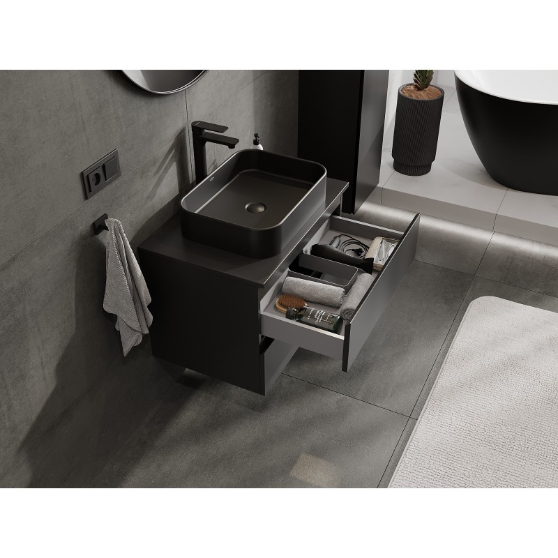 Mexen Orio bathroom cabinet under the sink 70 cm with countertop, 2 drawers, black matte - 91A10-07047-2-BFFC71