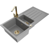 Mexen Andres 1.5-compartment granite sink with a drip tray and kitchen mixer tap Rita, Grey - 6515-71-670300-50
