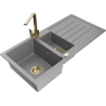 Mexen Andres granite sink 1.5-bowl with drainer and Rita kitchen faucet, gray - 6515-71-670300-50
