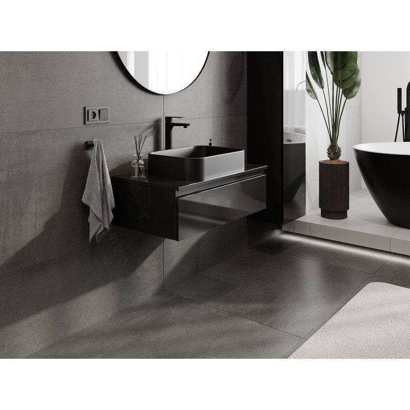 Mexen Orio bathroom cabinet under-sink 80 cm with countertop, 1 drawer, black gloss - 91A10-08023-1-BFC70