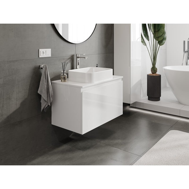 Mexen Orio bathroom cabinet under washbasin 80 cm with countertop, 1 drawer, white gloss - 91A10-08047-1-BFC00