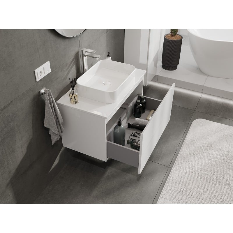 Mexen Orio bathroom cabinet under washbasin 80 cm with countertop, 1 drawer, white gloss - 91A10-08047-1-BFC00