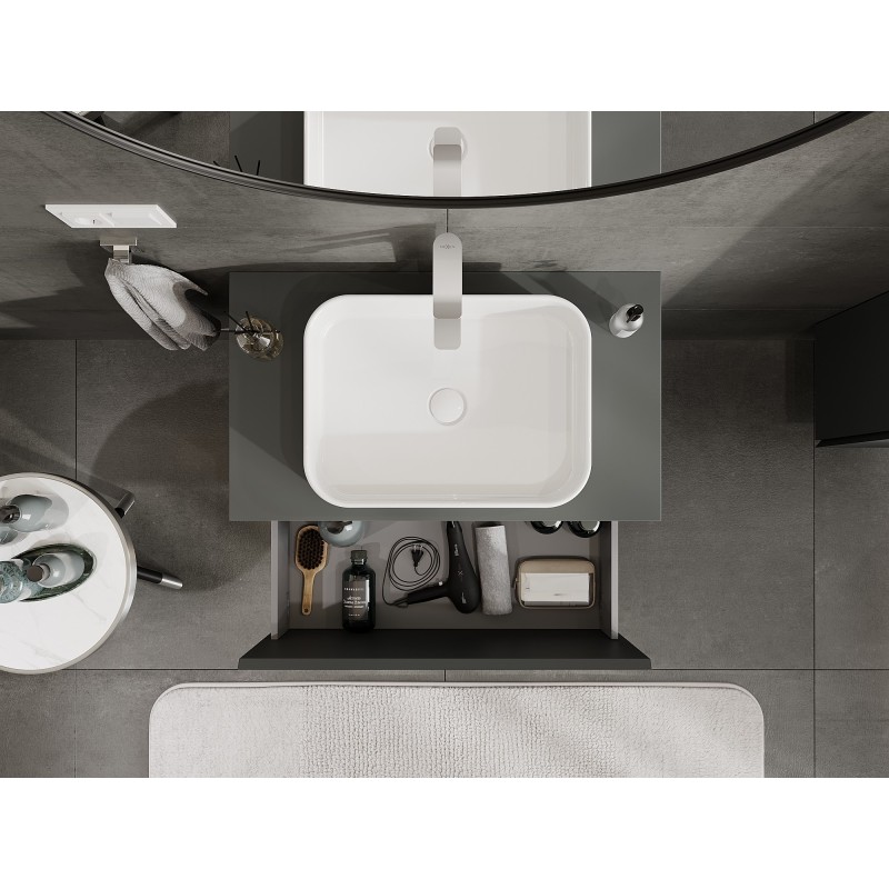 Mexen Orio bathroom cabinet 80 cm with countertop, 1 drawer, matte graphite - 91A10-08047-1-BFC66
