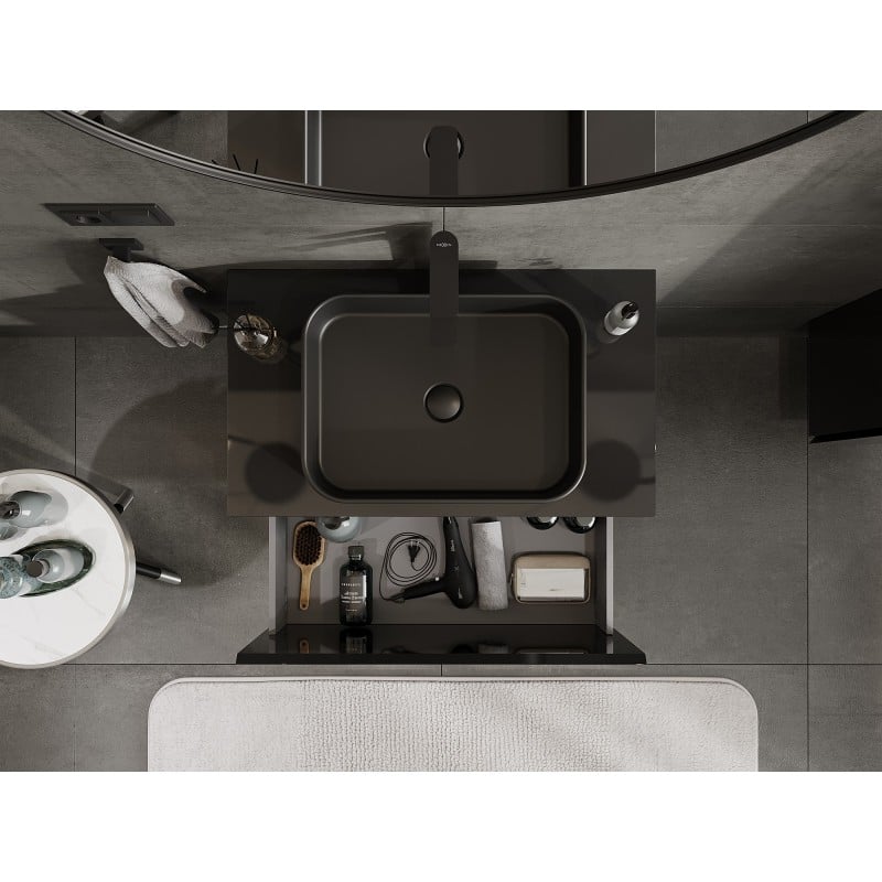 Mexen Orio bathroom cabinet for basin 80 cm with countertop, 1 drawer, black gloss - 91A10-08047-1-BFC70