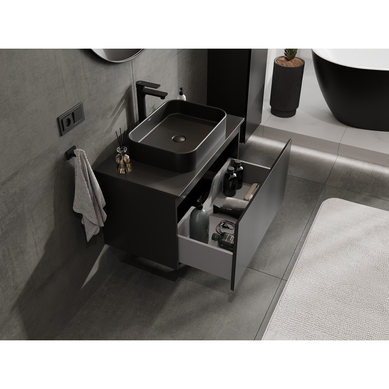 Mexen Orio bathroom cabinet under-sink 80 cm with countertop, 1 drawer, black matte - 91A10-08047-1-BFC71