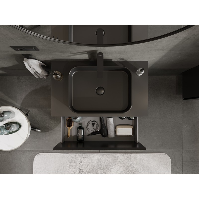 Mexen Orio bathroom cabinet under-sink 80 cm with countertop, 1 drawer, black matte - 91A10-08047-1-BFC71