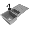 Mexen Andres 1.5-compartment granite sink with a drip tray and kitchen mixer tap Rita, Grey - 6515-71-670300-70