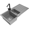 Mexen Andres granite sink 1.5-bowl with drainer and Rita kitchen faucet, gray - 6515-71-670300-70