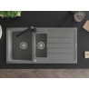 Mexen Andres granite kitchen sink 1.5-bowl with drainer and kitchen faucet Rita, gray - 6515-71-670300-70