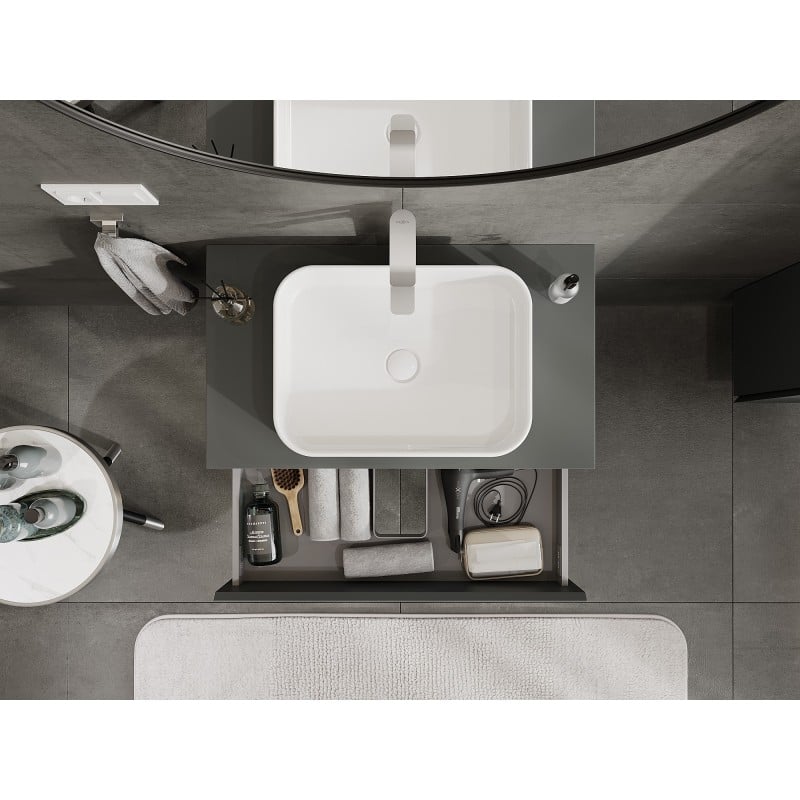 Mexen Orio bathroom cabinet under sink 80 cm with countertop, 2 drawers, matte graphite - 91A10-08047-2-BFFC66