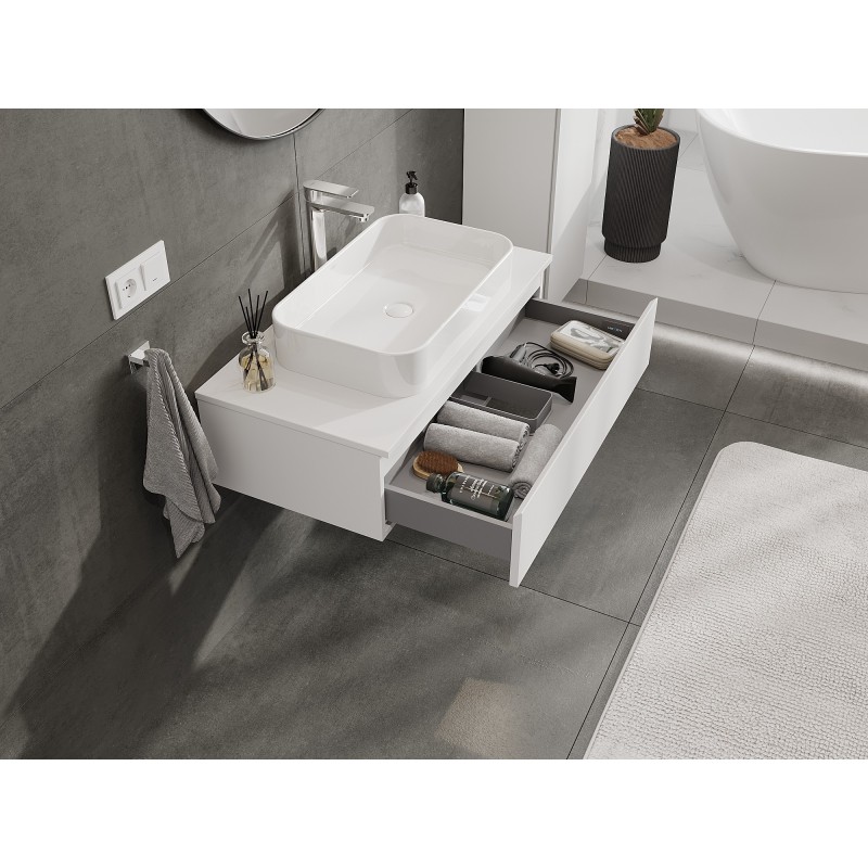 Mexen Orio 90 cm Under-Sink Bathroom Cabinet with Countertop, 1 Drawer, Matte White - 91A10-09023-1-BFC01