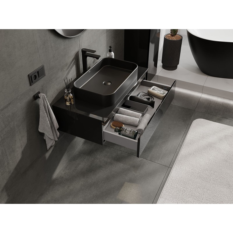 Mexen Orio bathroom cabinet 90 cm with countertop, 1 drawer, black gloss - 91A10-09023-1-BFC70