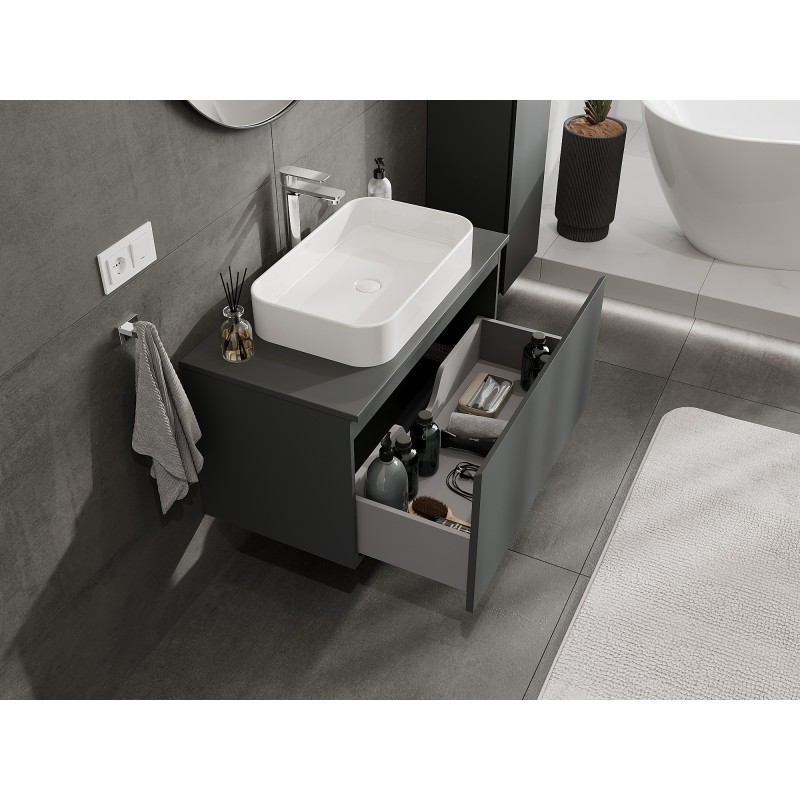 Mexen Orio 90 cm Bathroom Cabinet with Worktop, 1 Drawer, Matte Graphite - 91A10-09047-1-BFC66