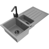 Mexen Andres granite sink 1.5-bowl with drainer and kitchen faucet Rita, gray - 6515-71-670300-70-B