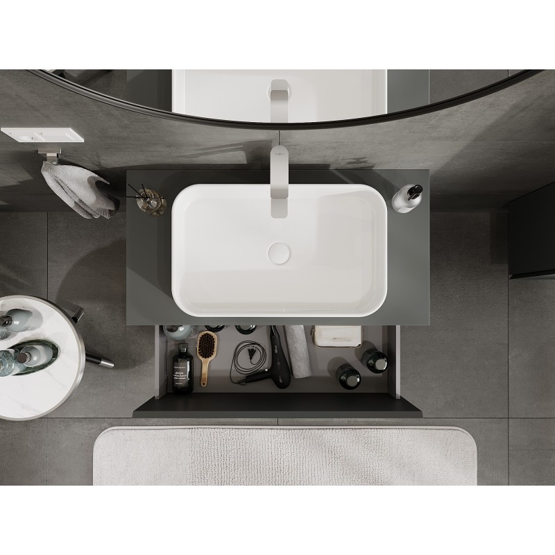 Mexen Orio 90 cm Bathroom Cabinet with Worktop, 1 Drawer, Matte Graphite - 91A10-09047-1-BFC66
