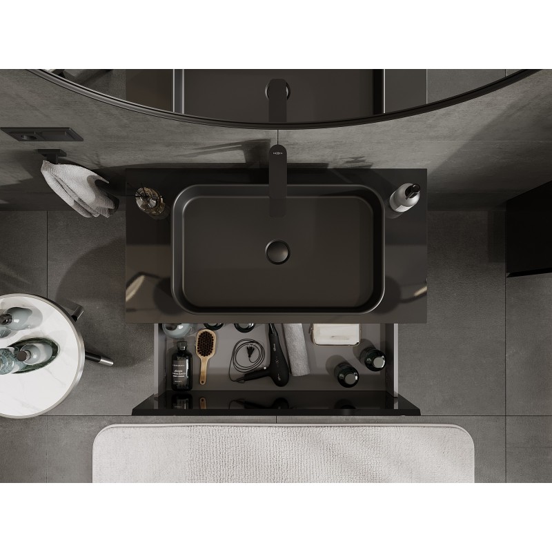 Mexen Orio bathroom cabinet for washbasin 90 cm with countertop, 1 drawer, black gloss - 91A10-09047-1-BFC70