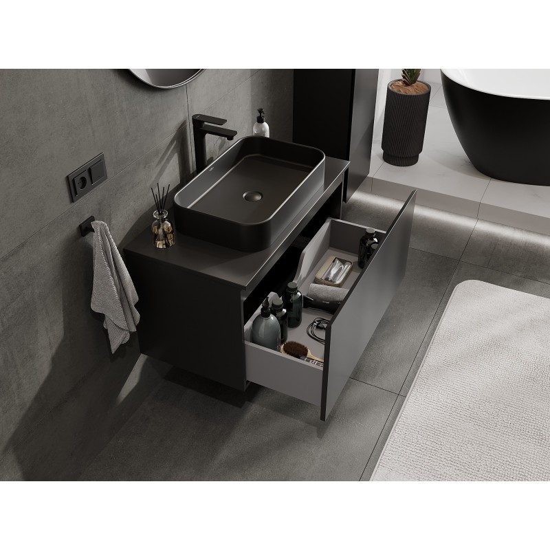 Mexen Orio bathroom cabinet under the sink 90 cm with countertop, 1 drawer, black matte - 91A10-09047-1-BFC71