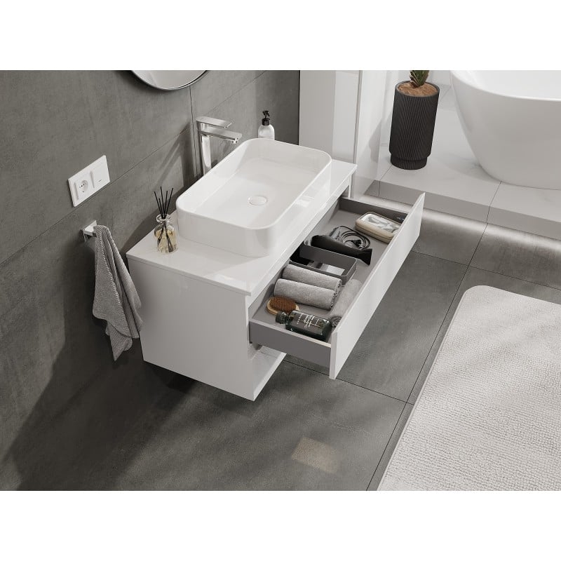Mexen Orio 90 cm Bathroom Cabinet with Countertop, 2 Drawers, White Gloss - 91A10-09047-2-BFFC00