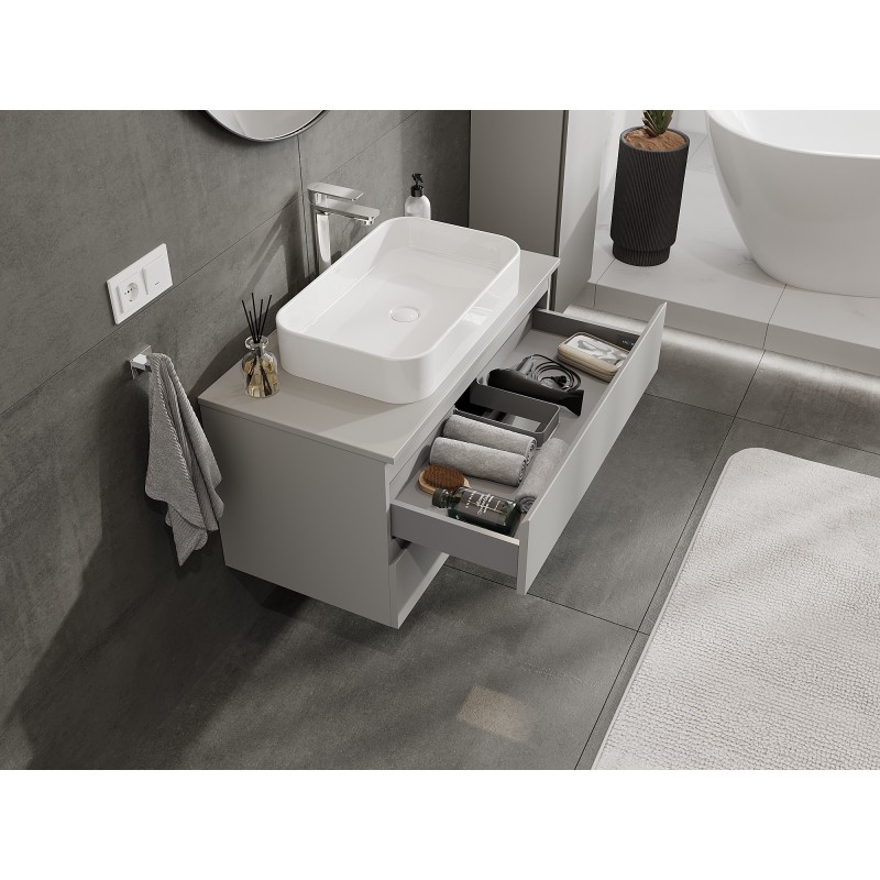 Mexen Orio 90 cm Under-Sink Bathroom Cabinet with Countertop, 2 Drawers, Matte Grey - 91A10-09047-2-BFFC62