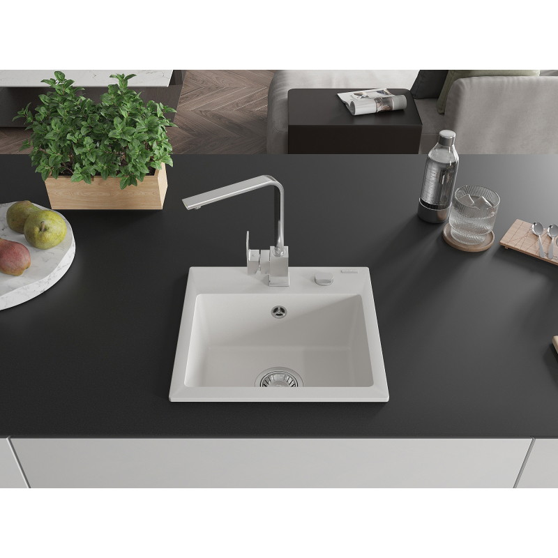 Mexen Milo 1-bowl granite sink with Rita kitchen faucet, white - 6505-20-670300-00