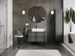 Mexen Orio 90 cm Bathroom Cabinet with Countertop, 2 Drawers, Matte Graphite - 91A10-09047-2-BFFC66