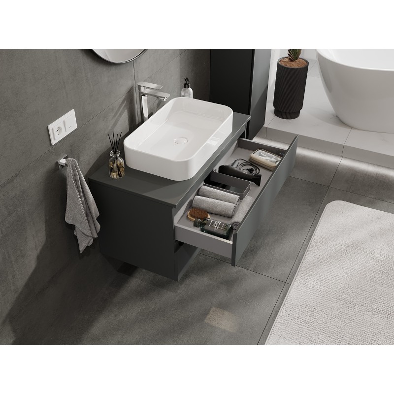 Mexen Orio 90 cm Bathroom Cabinet with Countertop, 2 Drawers, Matte Graphite - 91A10-09047-2-BFFC66