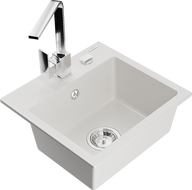 Mexen Milo 1-compartment granite sink with a kitchen mixer tap Rita, White - 6505-20-670300-00