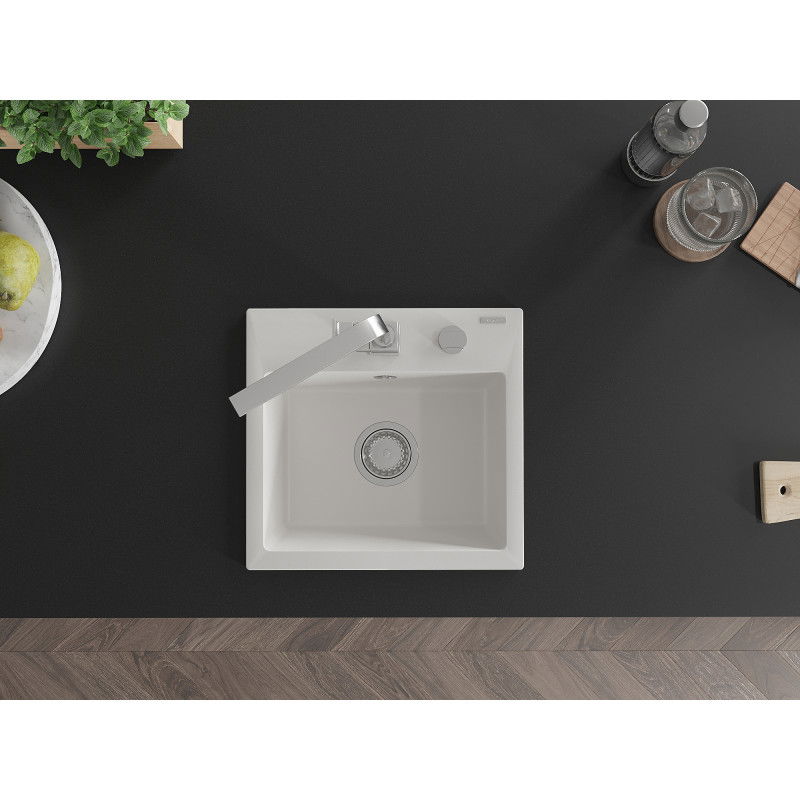 Mexen Milo 1-bowl granite sink with Rita kitchen tap, white - 6505-20-670300-00