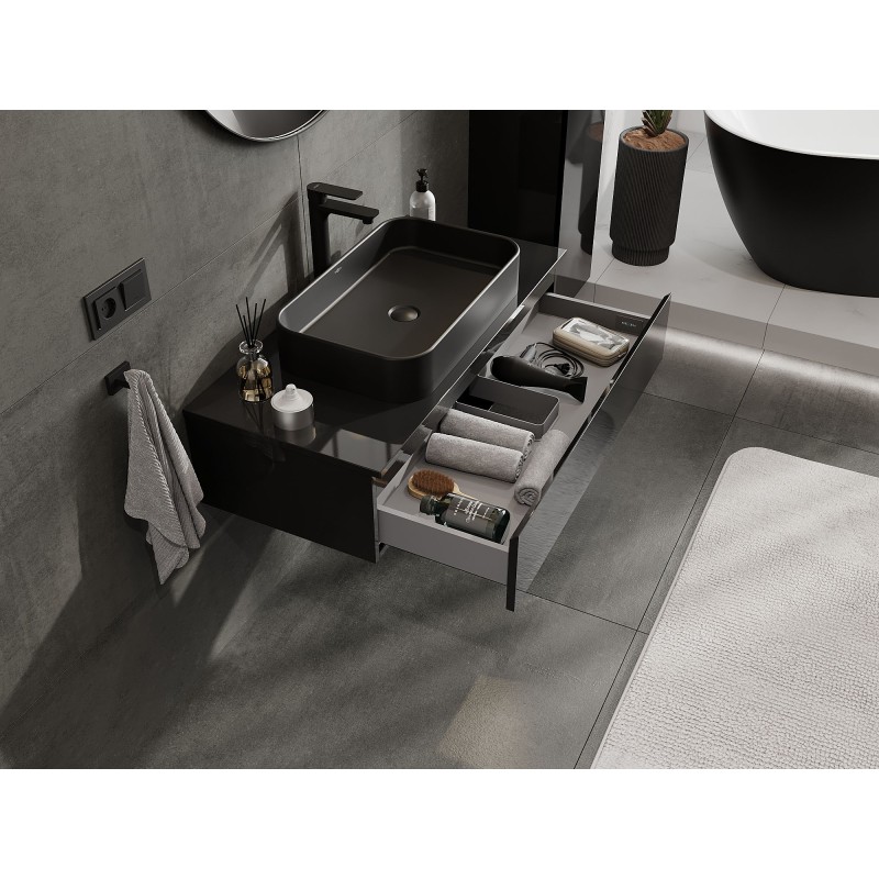 Mexen Orio bathroom cabinet for washbasin 100 cm with countertop, 1 drawer, black gloss - 91A10-10023-1-BFC70