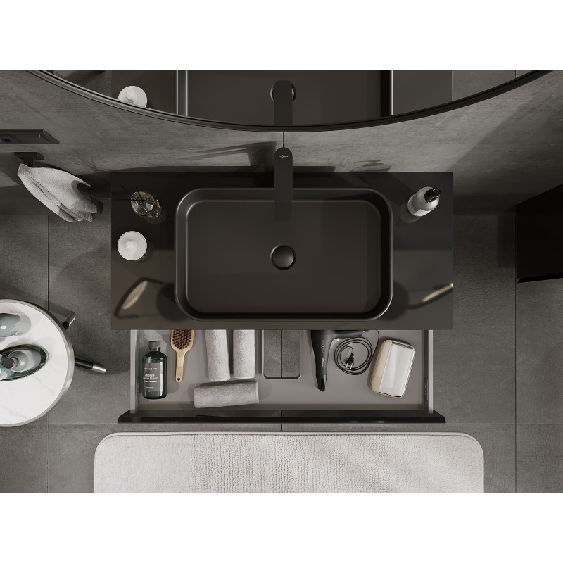 Mexen Orio bathroom cabinet for washbasin 100 cm with countertop, 1 drawer, black gloss - 91A10-10023-1-BFC70