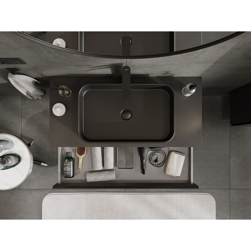 Mexen Orio bathroom cabinet for a washbasin 100 cm with countertop, 1 drawer, black matt - 91A10-10023-1-BFC71