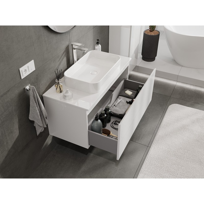 Mexen Orio bathroom cabinet 100 cm with countertop, 1 drawer, white gloss - 91A10-10047-1-BFC00